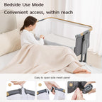 Maydolly 3-in-1 Baby Bassinet Bedside Crib With Mattress And Soft Breathable Sheet, 7-Height Adjustable, Grey
