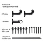 1 Inch Industrial Wrap-Around Curtain Rods, Matte Black, 28-48 in, 48-86 in, 86-120 in