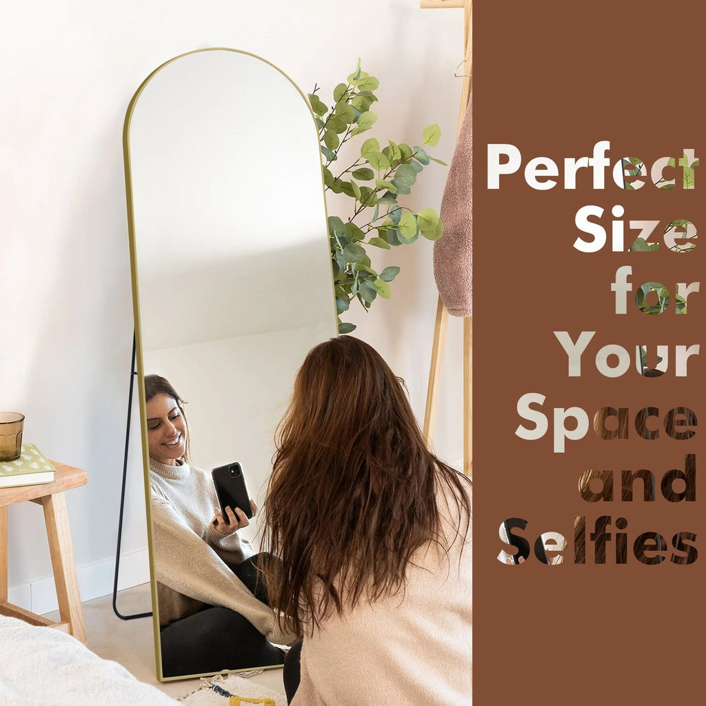 Full-Length Floor Mirror 64x21, Aluminum Alloy Frame With Stand And Wall Mount Option