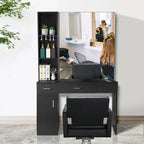OmySalon Wall-Mount Barber Station With Mirror, 2 Drawers, 1 Storage Cabinet And 3 Open Shelves