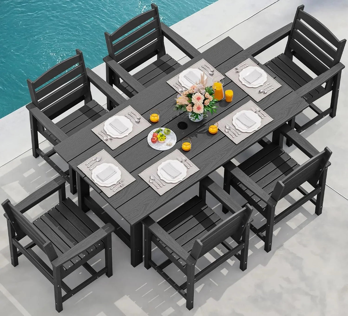 SERWALL 7-Piece HDPE Patio Dining Set, Aruba, 66.9in D x 32.2in W x 29.1in H