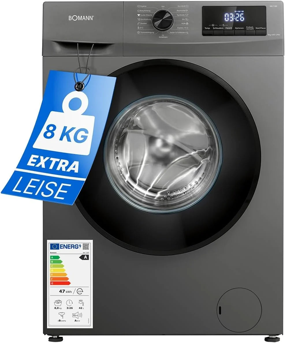 Bomann Washing Machine 8 kg / 1400 U/min / 15 Wash Programs / LED Display