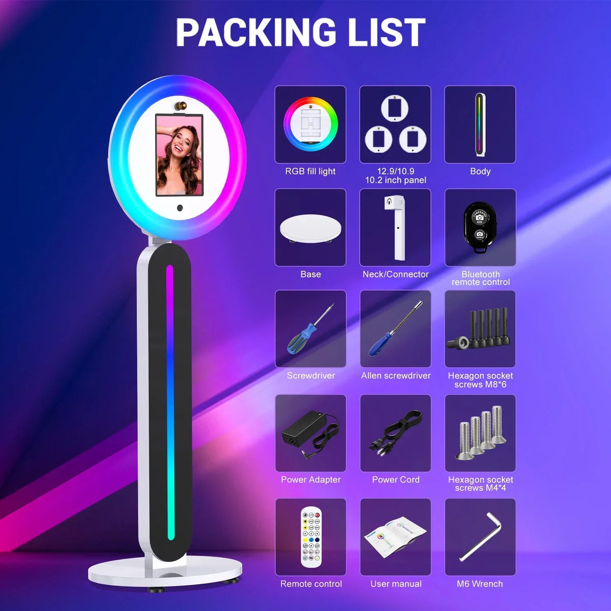 Portable iPad Photo Booth Stand With Ring Light and Remote App Control