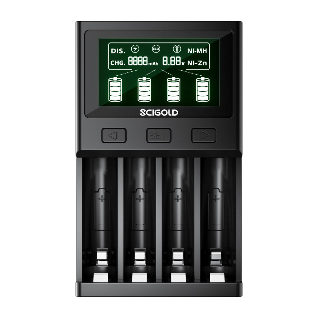 Scigold 4-Bay Ni-Zn/Ni-MH AA/AAA Smart Battery Charger With LCD Display - CW404