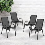 Emma + Oliver Outdoor Stack Chairs, Gray, 4 Pack, 21.25in W x 29in D x 36in H