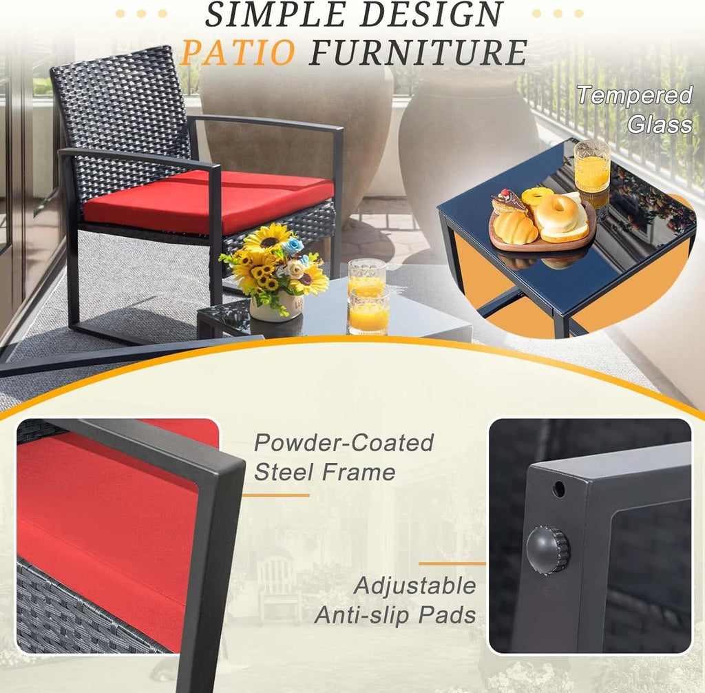 3-Piece Patio Wicker Conversation Set With Coffee Table - Black