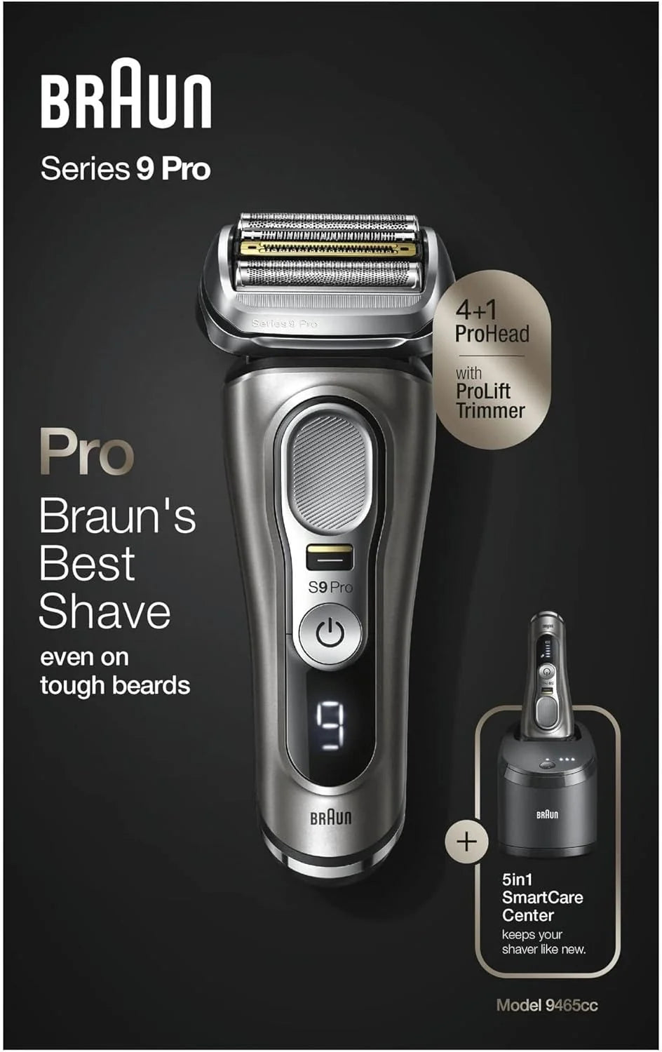 Braun Electric Shaver And Trimmer, 4+1 Shaving Head, 60 Min - Series 9 Pro