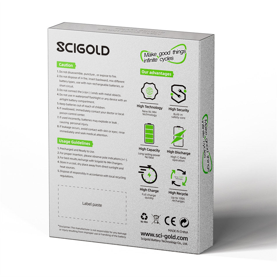 Scigold Ni-MH AA Rechargeable Batteries, 1.2V, 3120mWh, 4 Pack