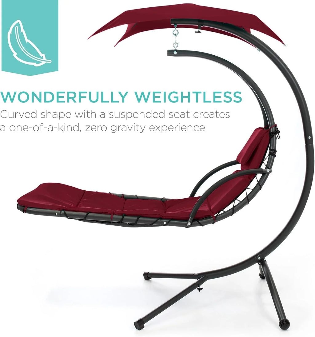 Best Choice Products Outdoor Hanging Steel Chaise Lounge Chair With Canopy, Charcoal Gray - SKY5871