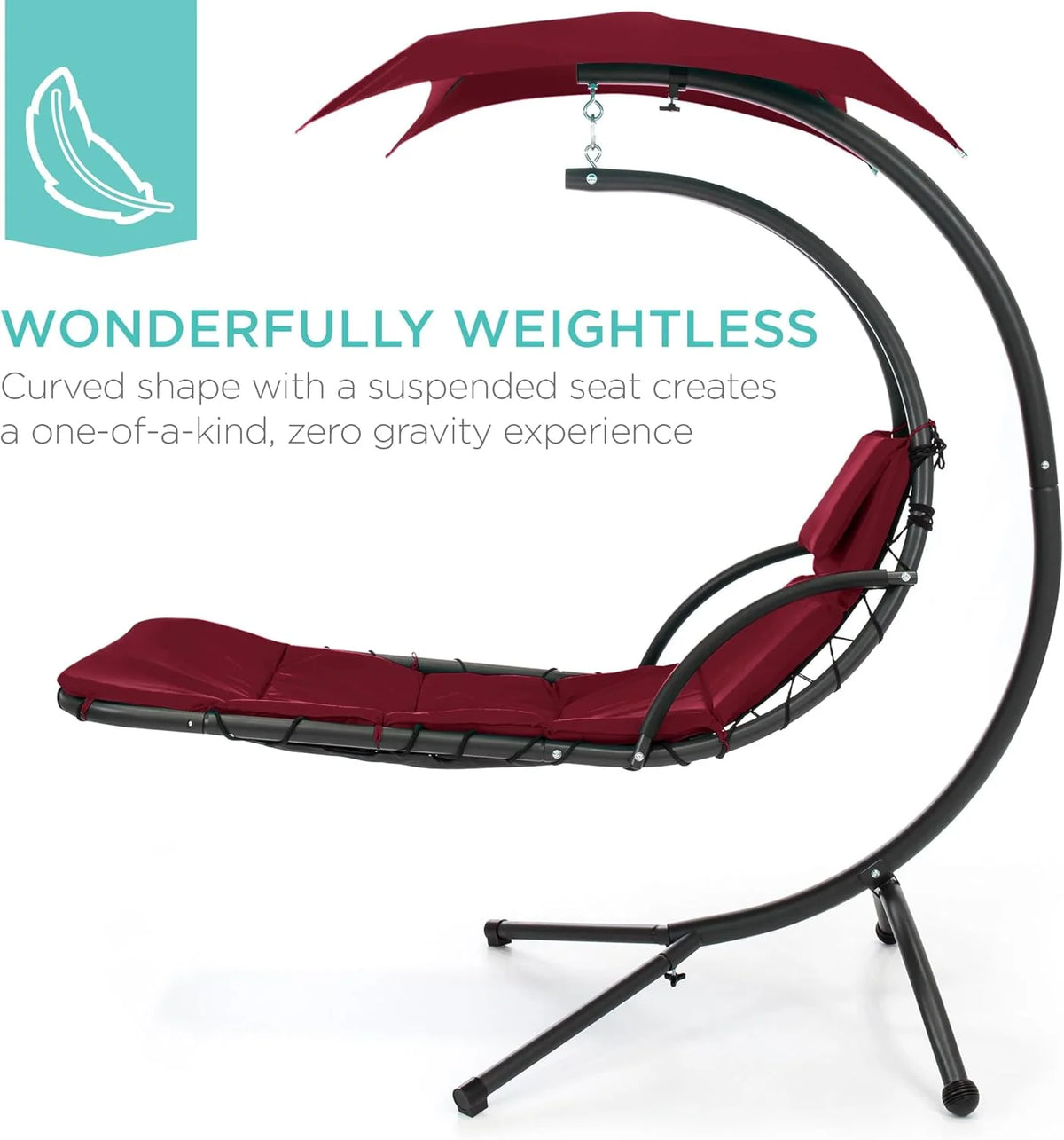 Best Choice Products Outdoor Hanging Steel Chaise Lounge Chair With Canopy, Charcoal Gray - SKY5871