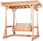 Backyard Discovery Cedar Wood Farmhouse Outdoor Porch Swing Bench, 55in, Light Brown, 600 Lbs Capacity