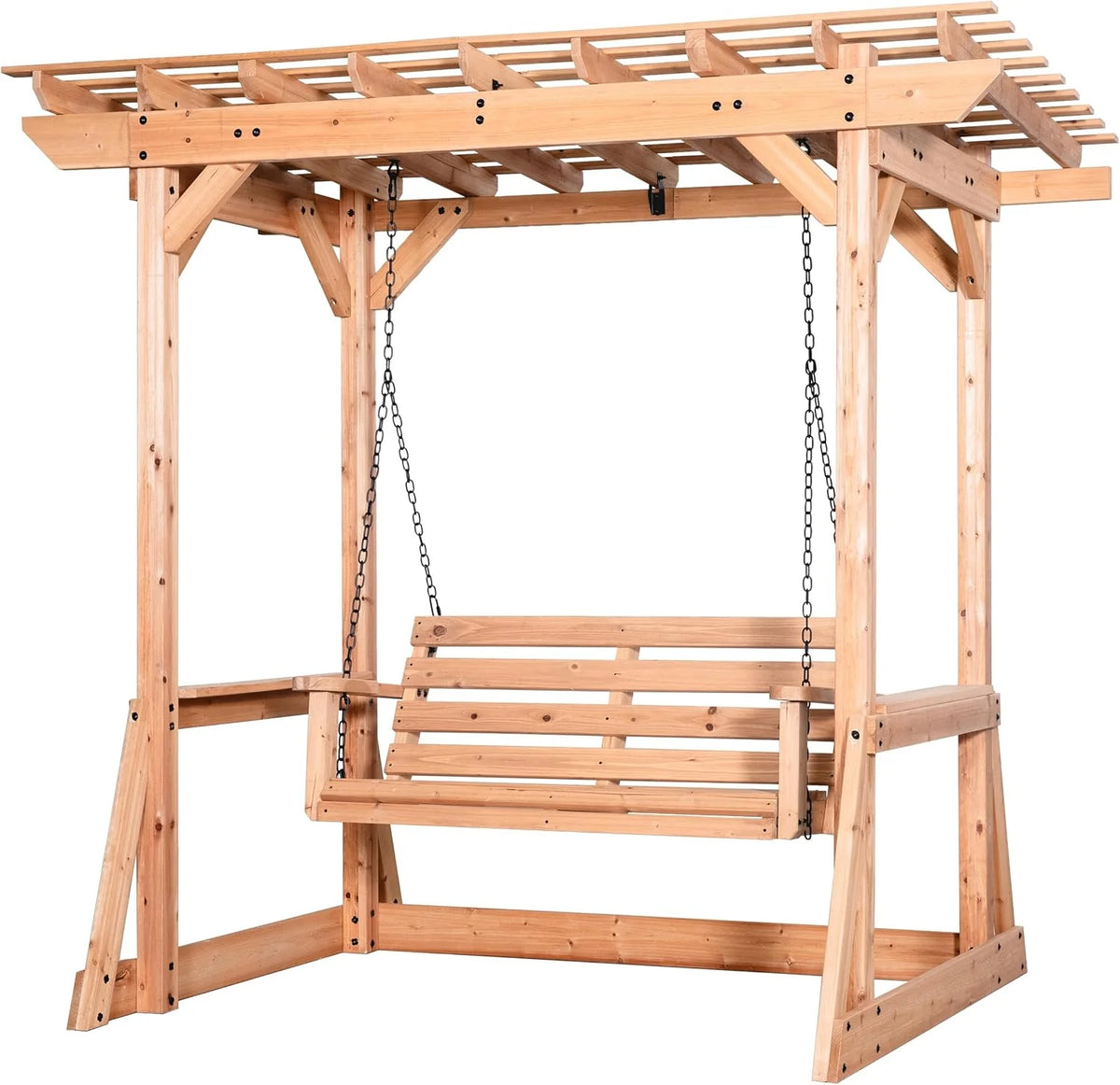 Backyard Discovery Cedar Wood Farmhouse Outdoor Porch Swing Bench, 55in, Light Brown, 600 Lbs Capacity