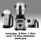 Hamilton Beach Professional Juicer Mixer Grinder, 2.2 HP, 120V, 3 Stainless Steel Jars, 0.5, 1 And 1.5 Liters - 58770