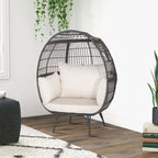 Oversized Wicker Egg Chair With 4 Cushions, 43 x 32.5 x 57 in