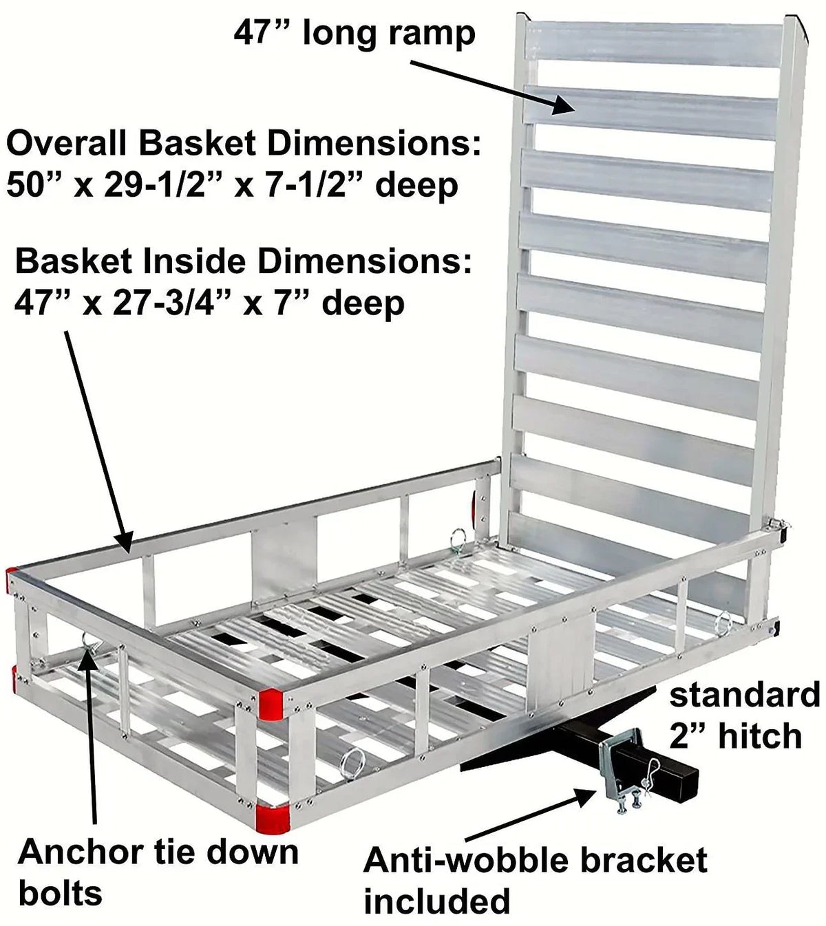 Aluminum Hitch Mount Cargo Carrier With 47 in Long Ramp, 1 Pack - 80779