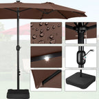 15 ft Double-Sided Rectangular Patio Umbrella With 36 LED Lights And Base - Brown