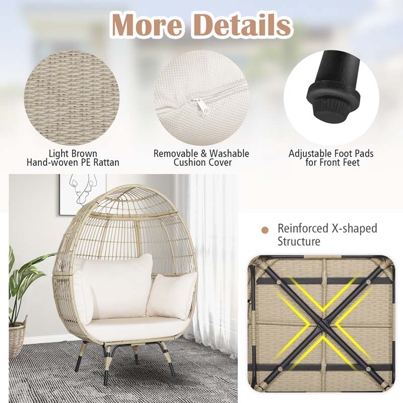 Oversized Wicker Egg Chair With 4 Cushions, 43 x 32.5 x 57 in