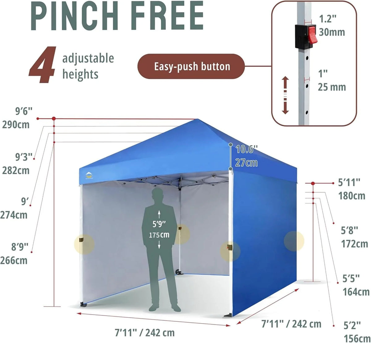 10x10 Instant Pop-Up Canopy Tent With Center Lock And 4 Sidewalls - Gray