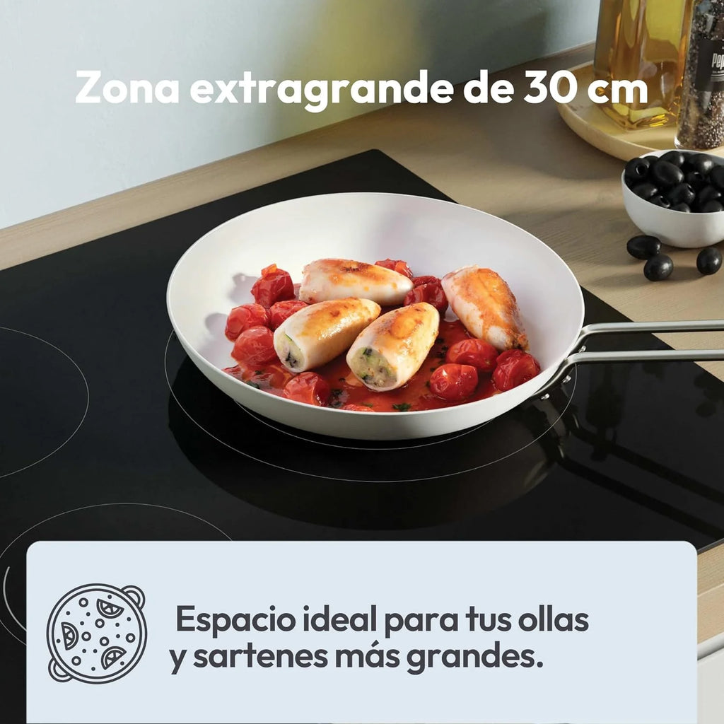 Candy Ceramic Hob 60 cm, 3 Cooking Zones, Double 30 cm Zone, Black - CH63DCC