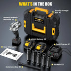 Cordless 1/2 Inch Impact Wrench, 1200Nm, 21V Brushless With 2 4.0Ah Batteries And 5 Sockets
