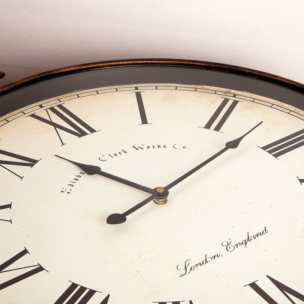 Large Antique Wall Clock, 21 Inch, Bronze-Gold Or Bronze, 27.5 x 20 in / 31.49 x 23.62 in