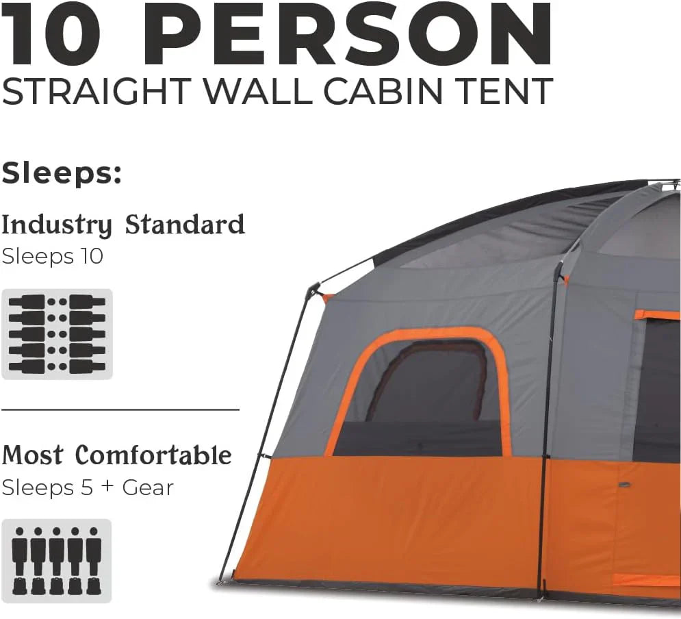 CORE 12 Person Straight Wall Cabin Tent, 16 x 11 Feet, Orange - SUVELAM