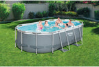 Bestway Power Steel Frame Pool Set, Oval, Gray, 424 x 250 x 100 cm