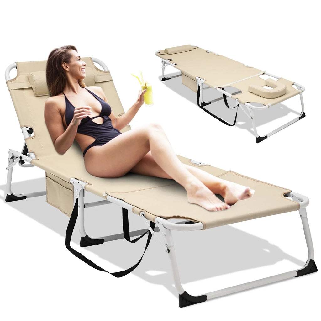 Slsy 5-Position Adjustable Folding Lounge Chair And Cot - 75.2" x 25.6" x 11.8"