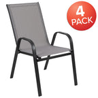 Emma + Oliver Outdoor Stack Chairs, Gray, 4 Pack, 21.25in W x 29in D x 36in H