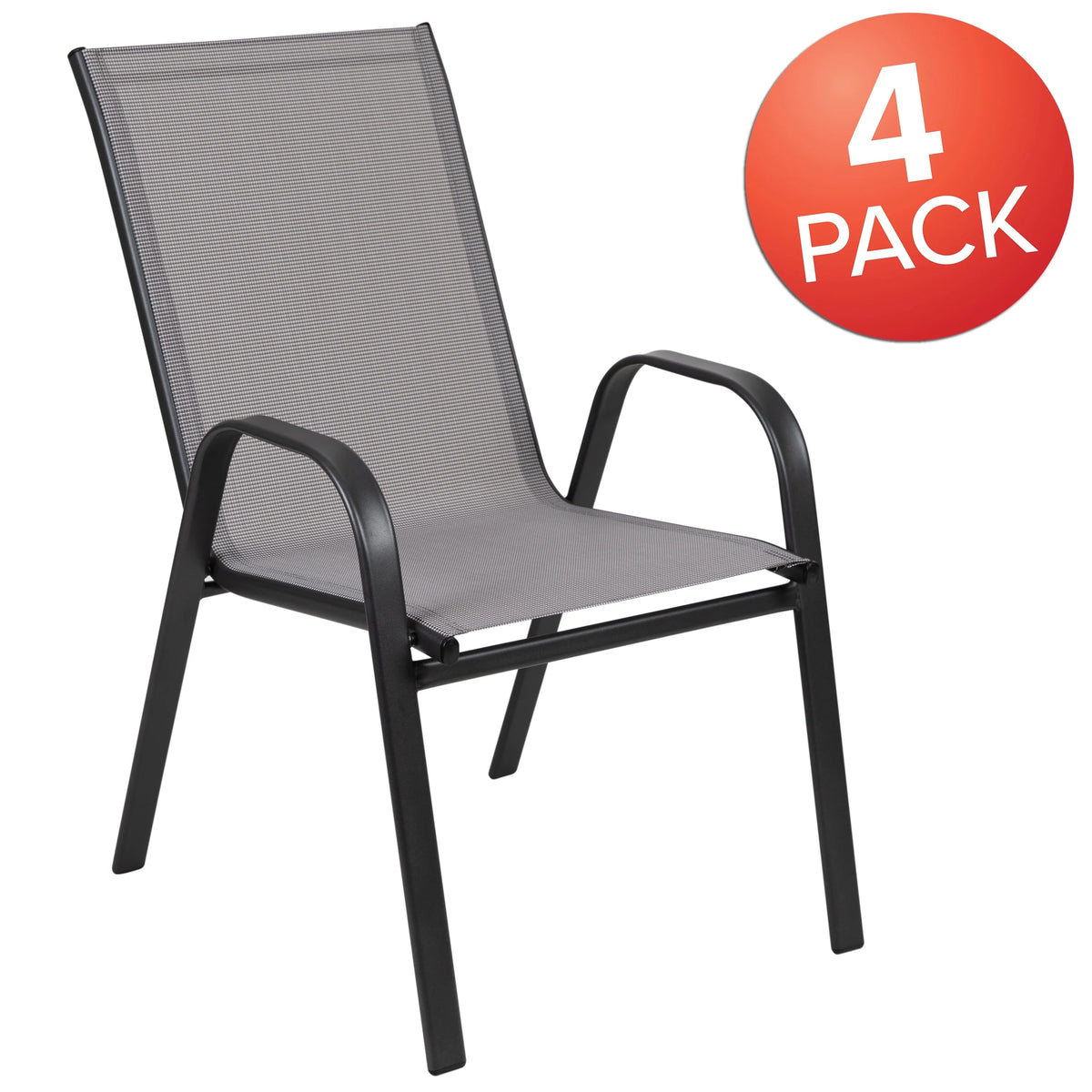 Emma + Oliver Outdoor Stack Chairs, Gray, 4 Pack, 21.25in W x 29in D x 36in H
