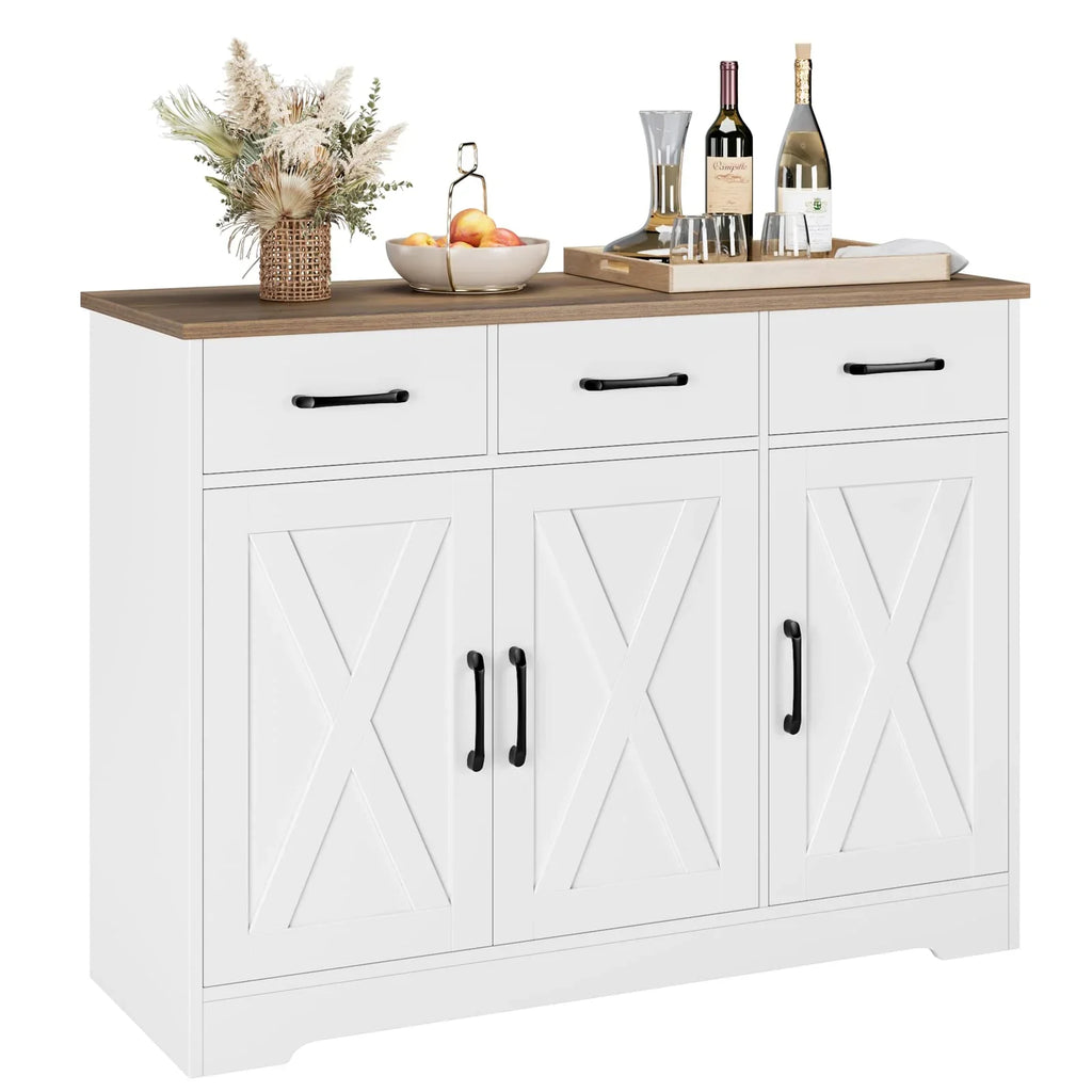 HOSTACK Sideboard Buffet Cabinet, White, 15.2in D x 42.5in W x 31.9in H
