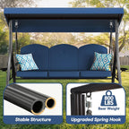 3-Seat Outdoor Patio Swing With Stand, 800 lbs, 2-in-1 Convertible Swing Bed, Adjustable Canopy