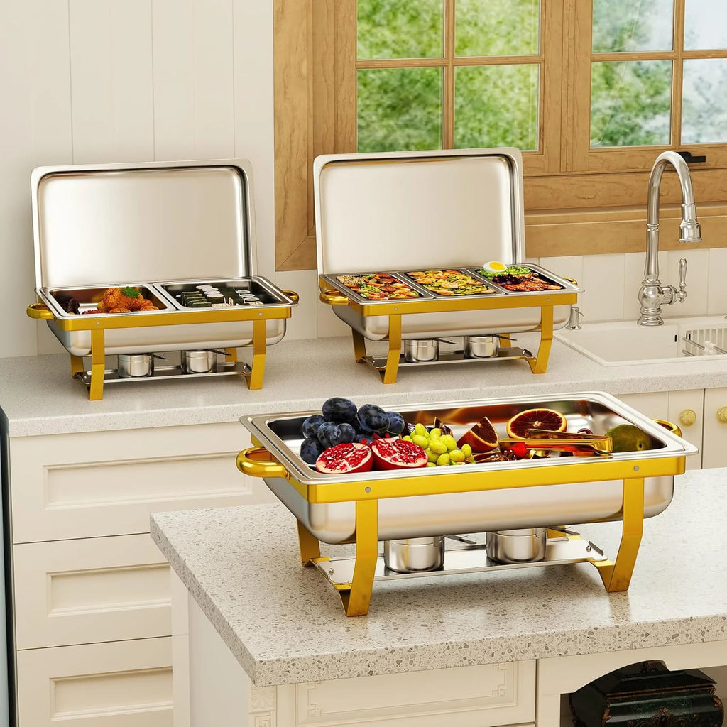 EffiQ-Rate Stainless Steel Chafing Dishes, 4 Pack, 9 QT, Silver And Gold - 7 Pans