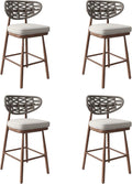 Outdoor Rattan Woven Bar Stools Set Of 2, 29 Inch Bar Height, Teak - Aluminum