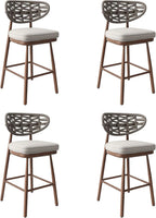 Outdoor Rattan Woven Bar Stools Set Of 2, 29 Inch Bar Height, Teak - Aluminum