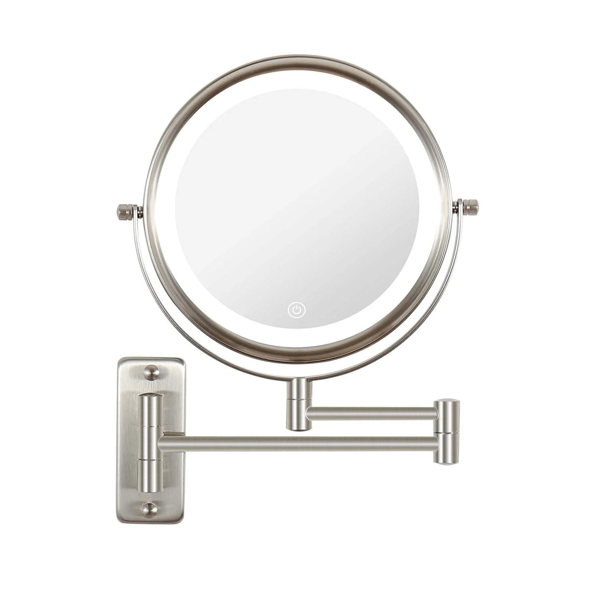 8 Inch Round Wall-Mounted Makeup Mirror, Rechargeable, 1X/10X Magnification, 3-Color LED Lights
