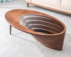 Coffee Table With Tempered Glass Tabletop And Natural Walnut Veneer, 35.43in D x 35.43in W x 16.53in H