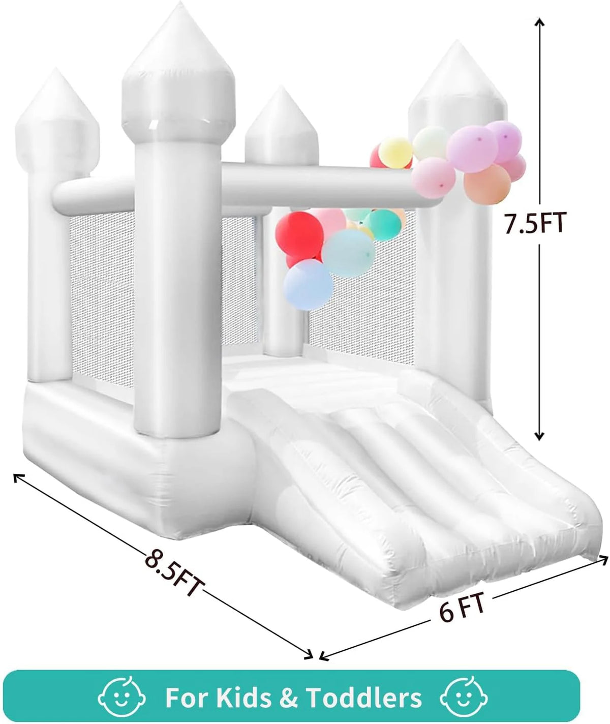 White Oxford Kids Bounce House With Slide And Blower, 103 x 71 x 90 inch, Ages 2-8