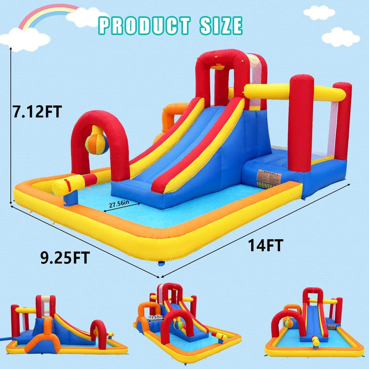 Hongcoral Inflatable Water Slide Bounce House, 10 In 1 With Blower, 2 Slides, 168.1in L x 111in W x 85.4in H - HSHUS-P01