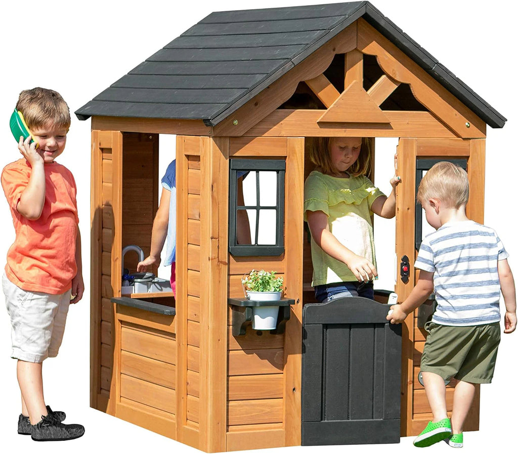 Backyard Discovery Children's Playhouse Cabin With Game Kitchen, Snack Bar, Light Brown, 46 x 42 x 55 inches - 2001312