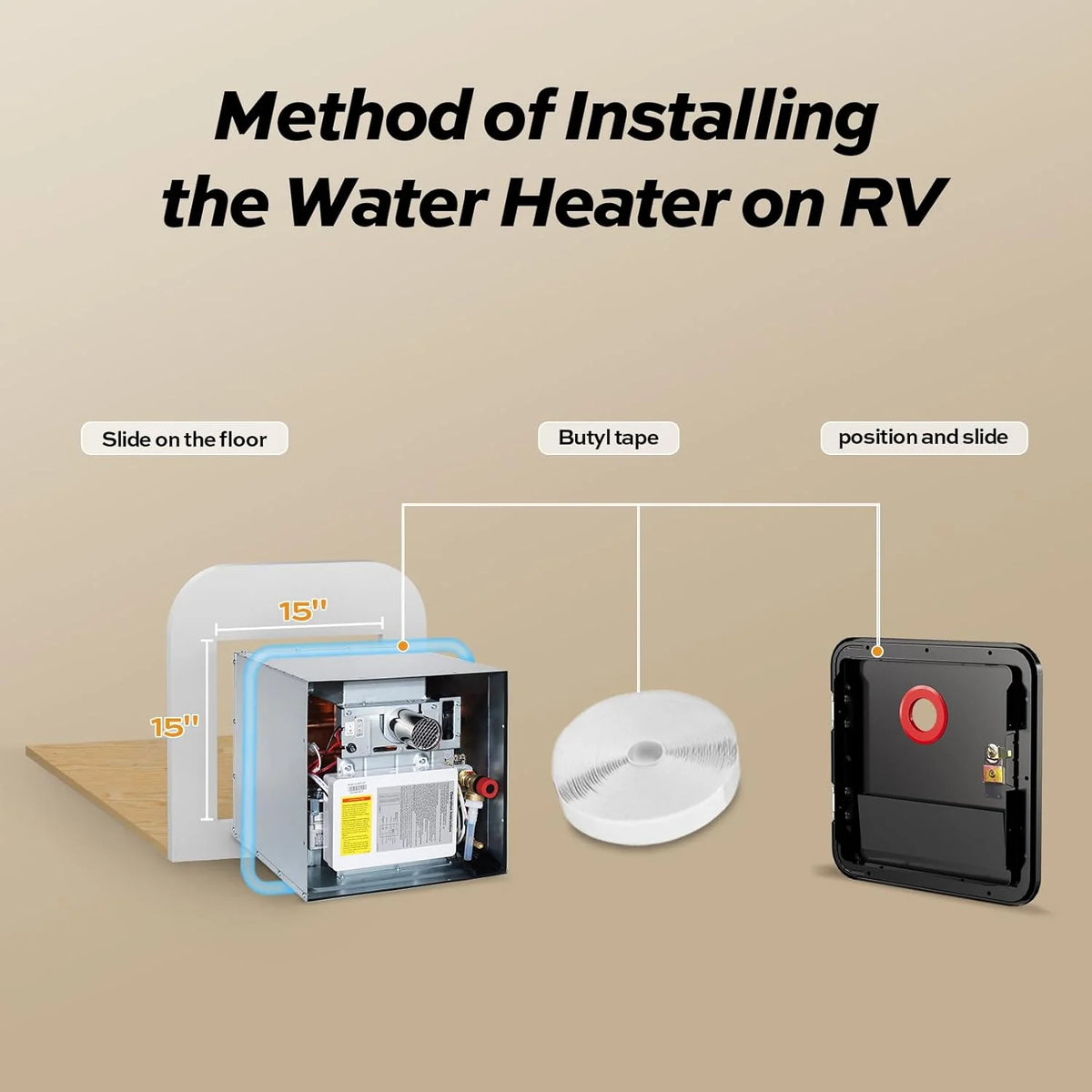 KINGRVER RV Tankless Propane Water Heater, DC 12V, 65,000 BTU, Without Door - 12.7in x 12.7in