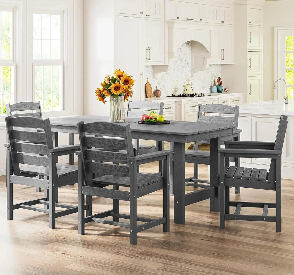 SERWALL 7-Piece HDPE Patio Dining Set, Aruba, 66.9in D x 32.2in W x 29.1in H