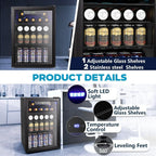 Electactic 3.2 Cu Ft 130 Can Beverage Refrigerator Cooler, Black, 19.29 x 17.32 x 30.79 inches - JC-90