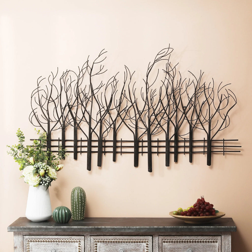 Black Metal Tree Wall Decor - Modern Forest Design Wall Art Sculpture