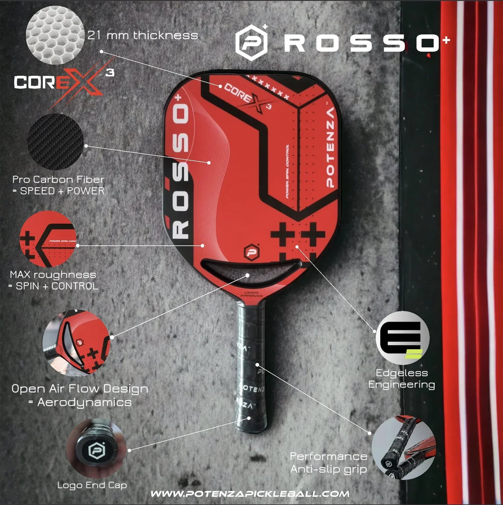 Potenza ROSSO+ Pro Pickleball Paddle - 21 mm COREx3
