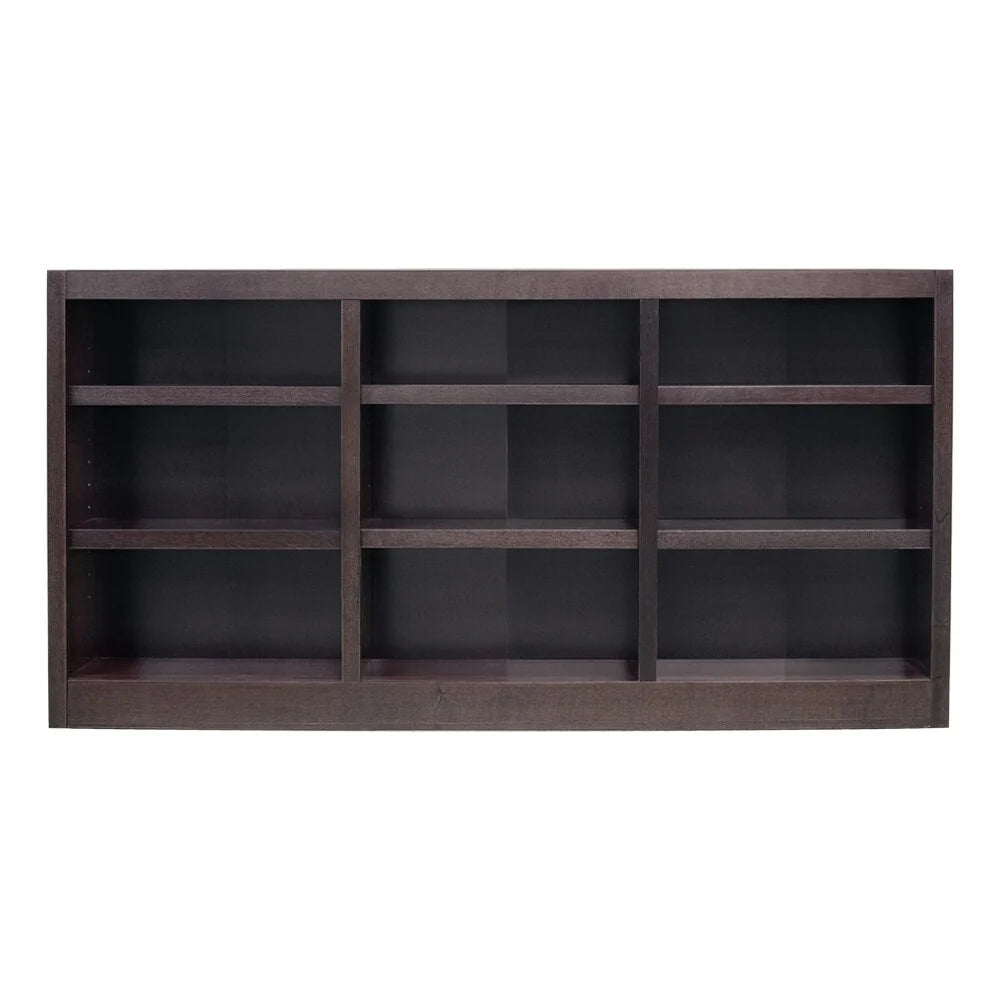 Triple Wide Wood Bookcase, 9 Shelf, 36 Inch Tall, 72 Inch Wide, 10.63 Inch Deep