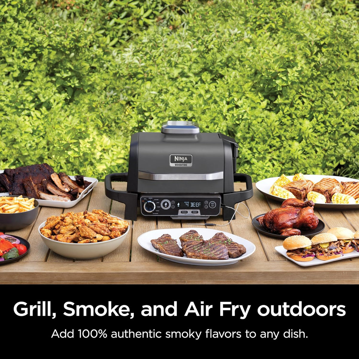 Ninja 7-in-1 Portable Electric Outdoor Grill And Smoker With Thermometer, Grey - OG751BRN