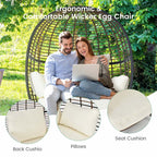 Oversized Wicker Egg Chair With 4 Cushions, 43 x 32.5 x 57 in