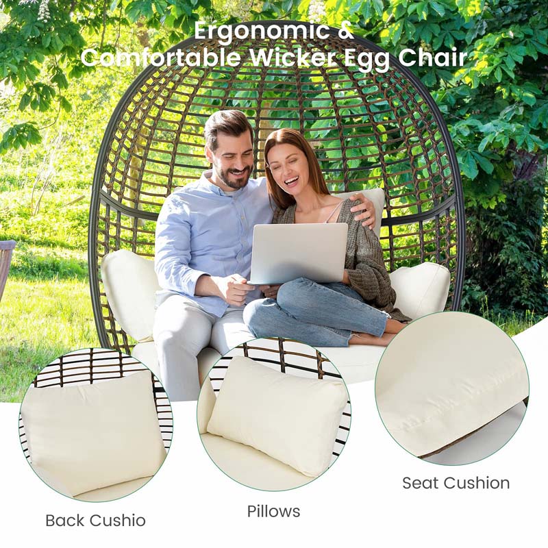 Oversized Wicker Egg Chair With 4 Cushions, 43 x 32.5 x 57 in