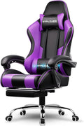 GTPLAYER Gaming Chair With Footrest, Lumbar Support, Headrest, Height Adjustment, White